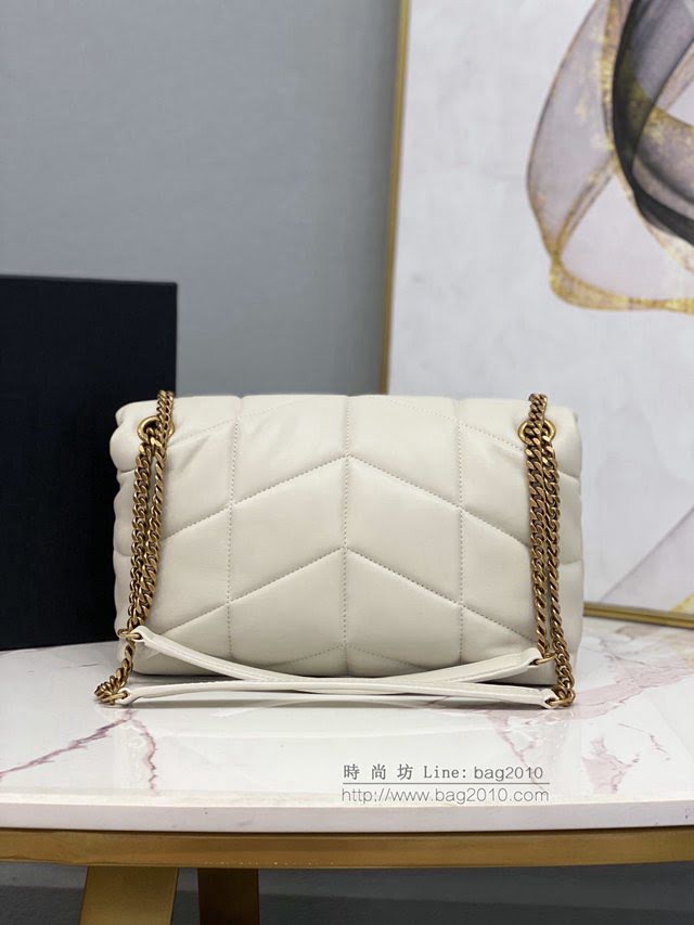 YSL爆款女士包包 聖羅蘭經典款LOULOU PUFFER絎縫漆皮小號郵差包 YSL肩背斜挎包 577476  jjh1132